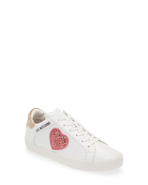 Love Moschino White Glitter Heart Low Top Sneaker