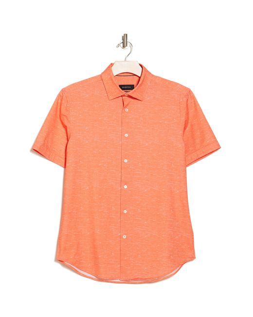 Bugatchi Orange Miles Ooohcotton® Heathered Short Sleeve Button-up Shirt for men