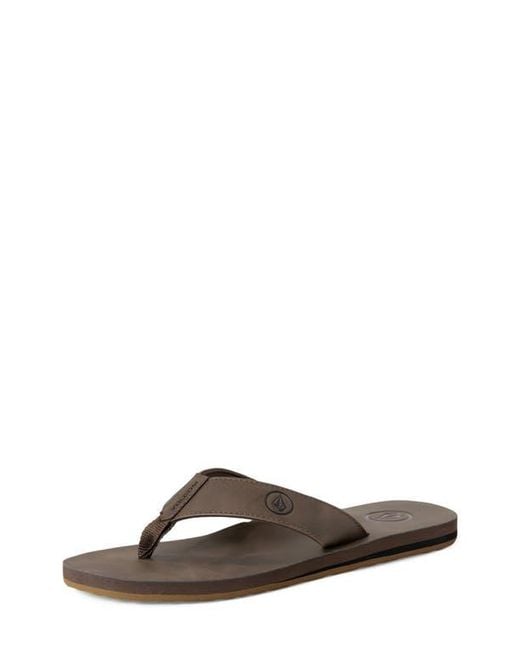 Volcom Brown Vocation Leather Flip Flops for men