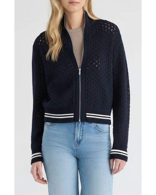 Hunter Blue Stripe Openwork Bomber Jacket