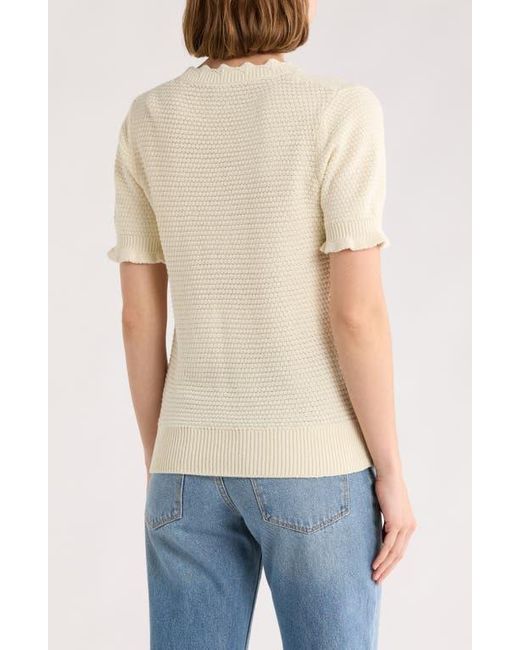 Melrose and Market Blue Scalloped Short Sleeve Cotton Blend Sweater