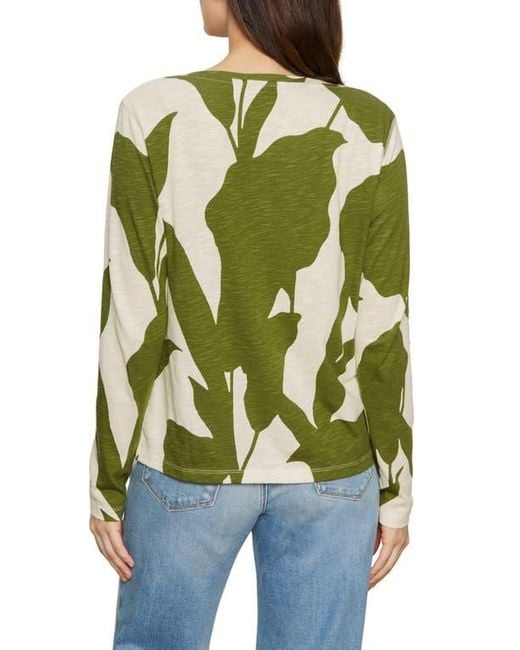 Sanctuary Green Print Split Neck Knit Top