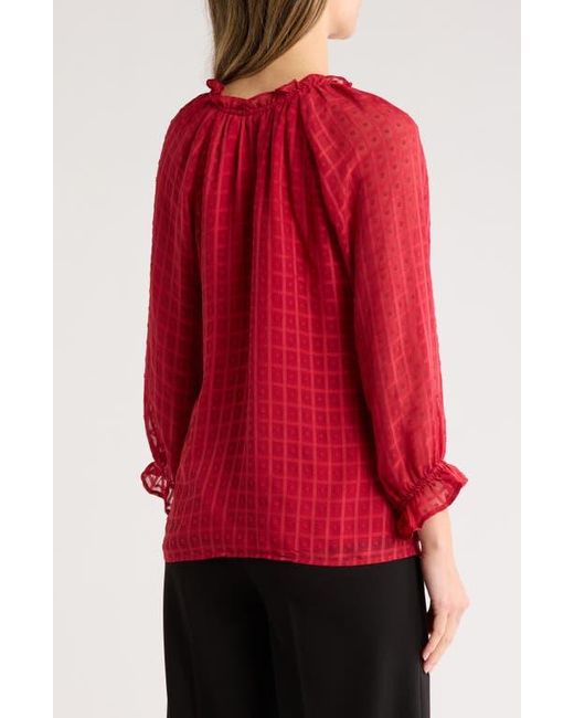 Bobeau Red Ruffle Button Down Top
