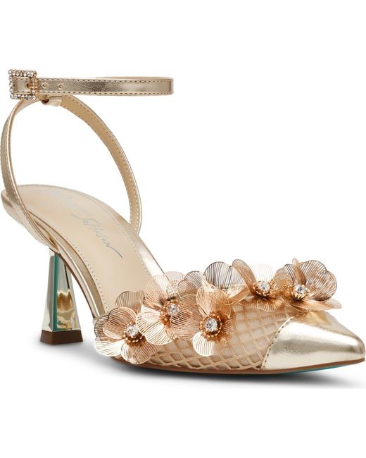 Betsey Johnson Metallic Carli Ankle Strap Pointed Cap Toe Pump