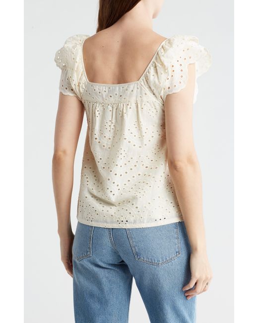 Sanctuary White Solana Embroidered Eyelet Flutter Sleeve Top