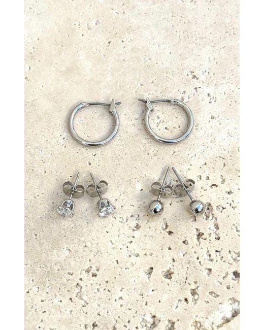 Adornia White Set Of 3 Assorted Studs And Hoop Earrings