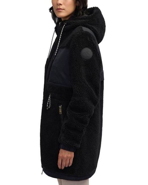 Scotch & Soda Black Water Repellent Faux Shearling Panel Hooded Jacket