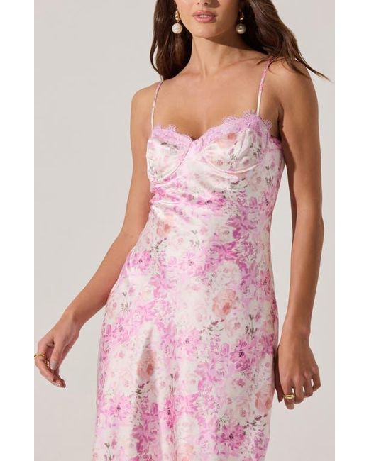 Astr Pink Lace Trim Satin Slipdress