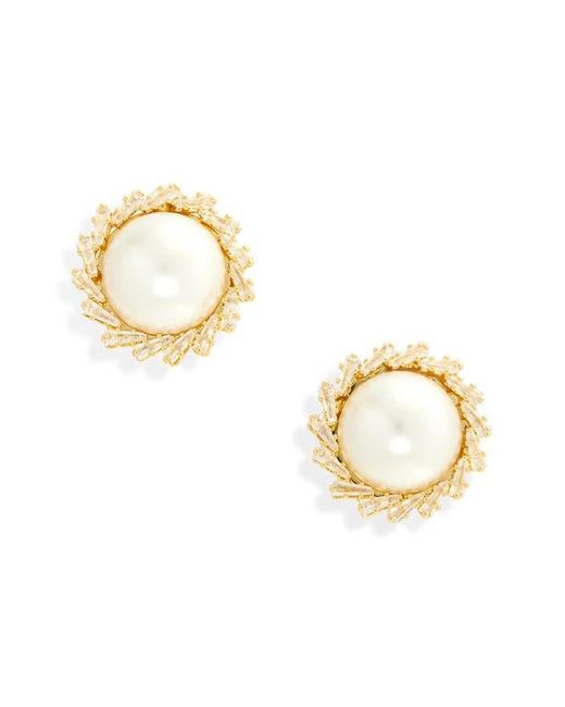 Tasha Metallic Faux Pearl & Cubic Zirconia Button Stud Earrings