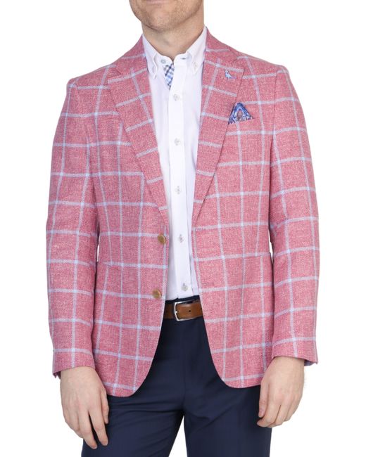 Tailorbyrd Pink Nantucket Red Windowpane Texture Yarn Dyed Sport Coat for men