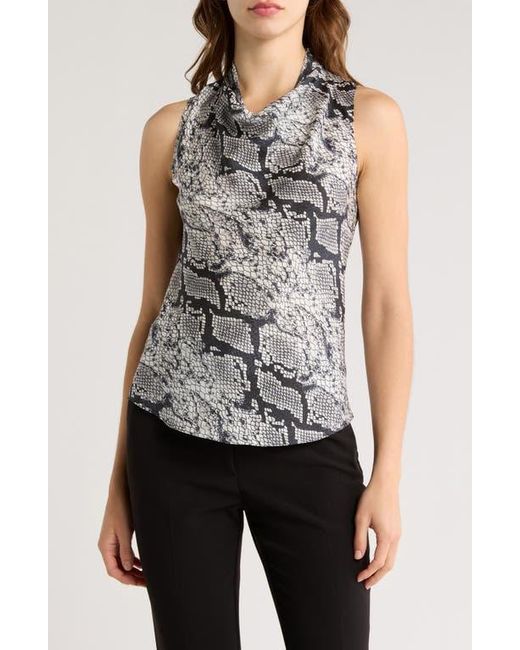 Theory Gray Python Print Cowl Neck Sleeveless Silk Top