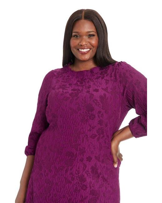 London Times Purple Floral Jacquard Balloon Sleeve Shift Dress