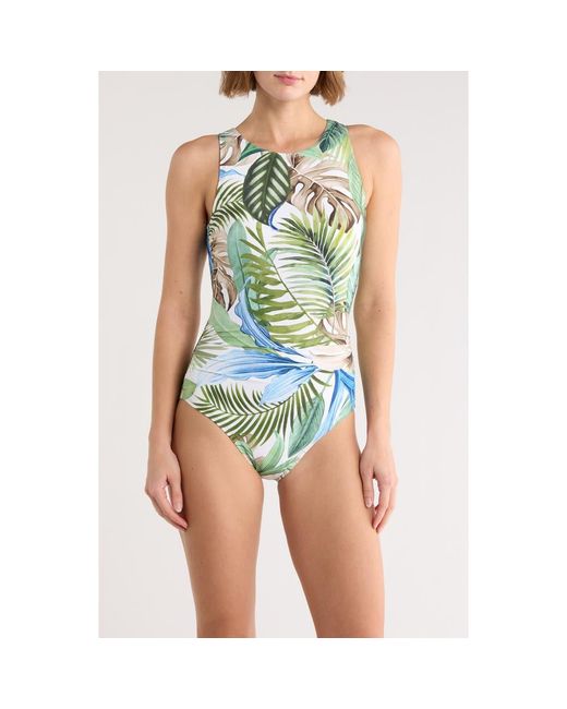 Jantzen Blue Farrah High Neck One-Piece Swimsuit
