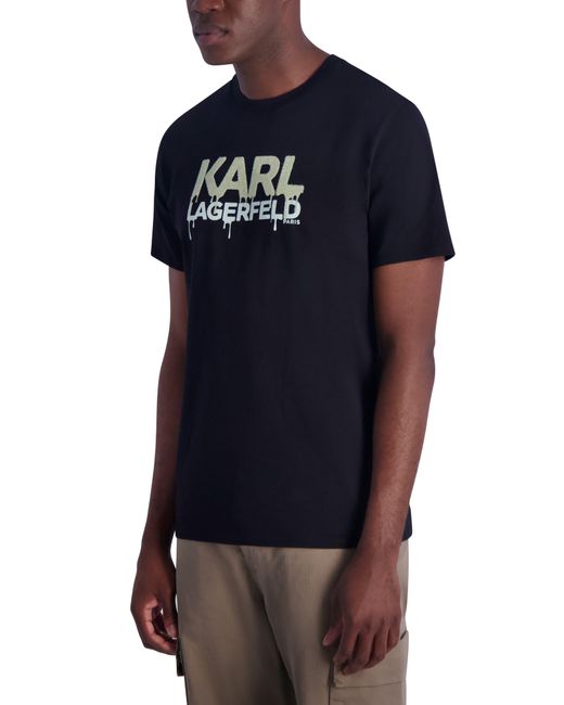 Karl Lagerfeld Blue Drip Logo Graphic Print T-shirt for men