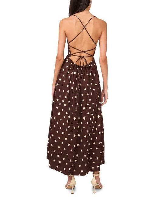 1.STATE Polka Dot Lace-Up Maxi Dress in Brown | Lyst