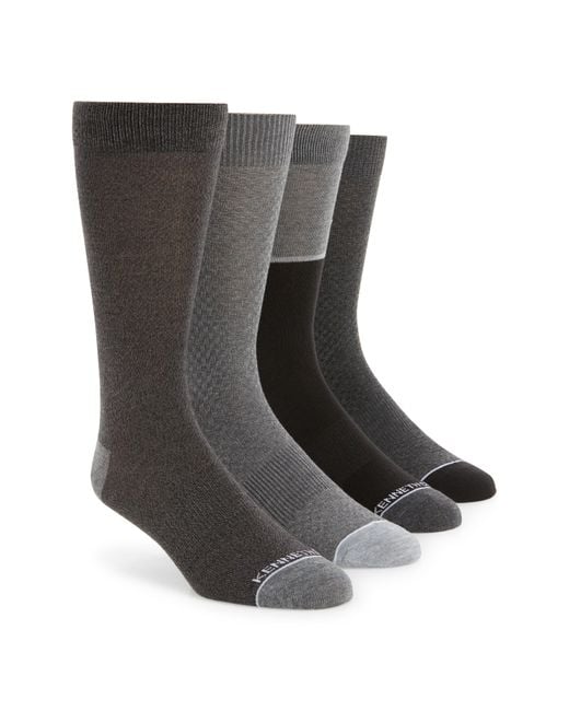 Kenneth Cole Black Assorted 4-pack Piqué Welt Crew Socks for men