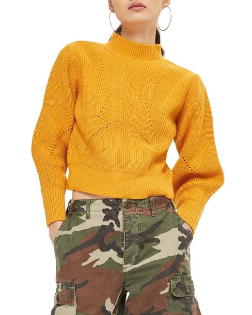 TOPSHOP Yellow Lace-up Back Sweater