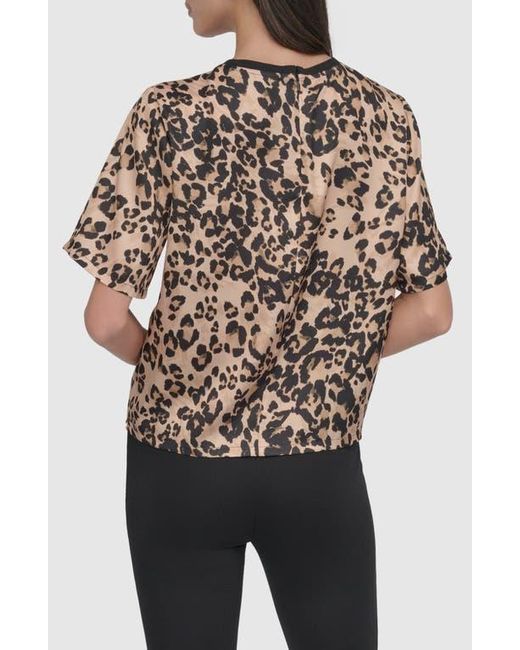 DKNY Black Print Scarf Twill Short Sleeve Top