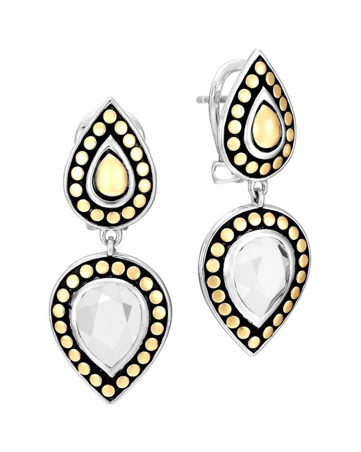 John Hardy White Batu Dot 18k Yellow Gold & Sterling Sliver Milky Quartz Double Drop Earrings
