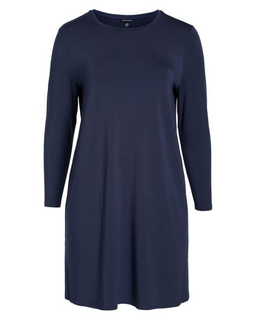Eileen Fisher Blue Crewneck Long Sleeve Jersey Shift Dress