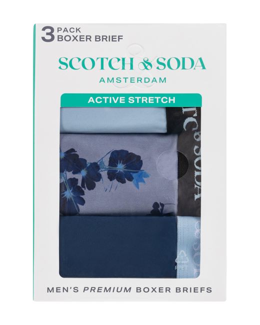 Scotch & Soda Blue Assorted 3-pack Stretch Boxer Briefs for men