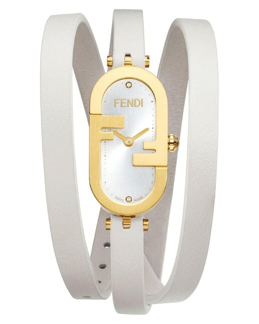 Fendi White O'lock Diamond Embellished Wrap Watch for men