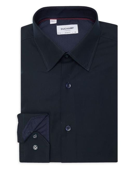 Duchamp Blue Solid Slim Fit Dress Shirt for men