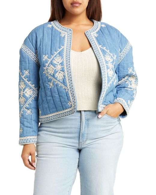Treasure & Bond Blue Soutache Embroidered Quilted Cotton Jacket
