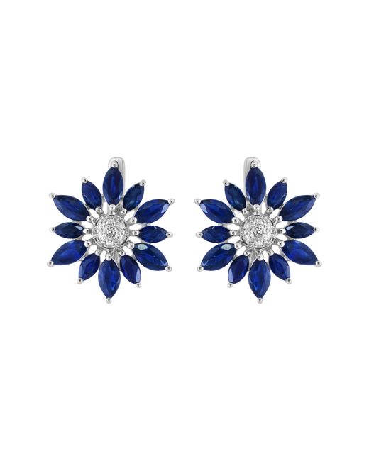 Effy Blue 14k White Gold Diamond & Sapphire Flower Stud Earrings