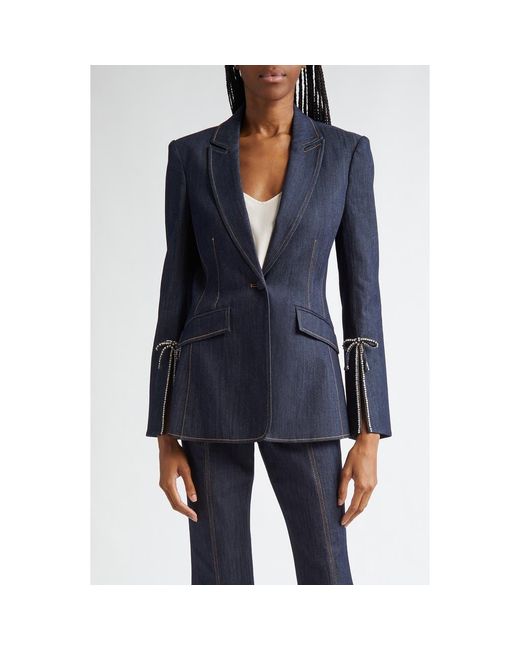 Cinq À Sept Blue Cheyenne Rhinestone Bow Denim Blazer