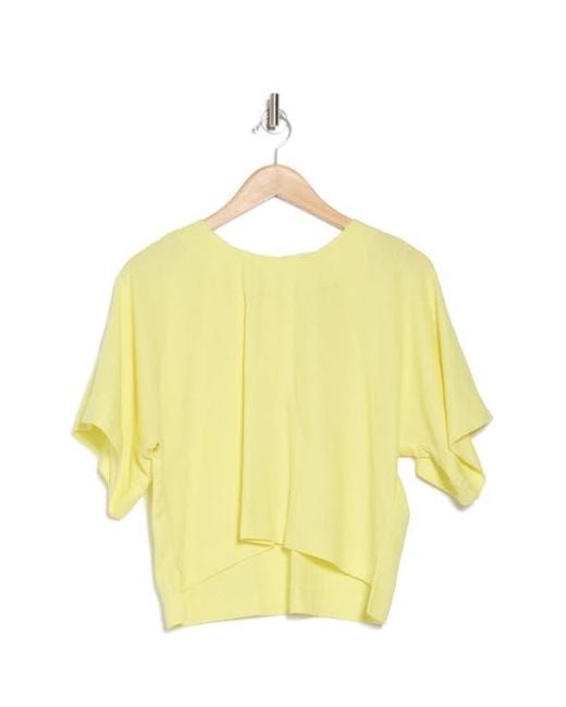 DKNY Yellow Boxy Short Sleeve Linen Blend Top