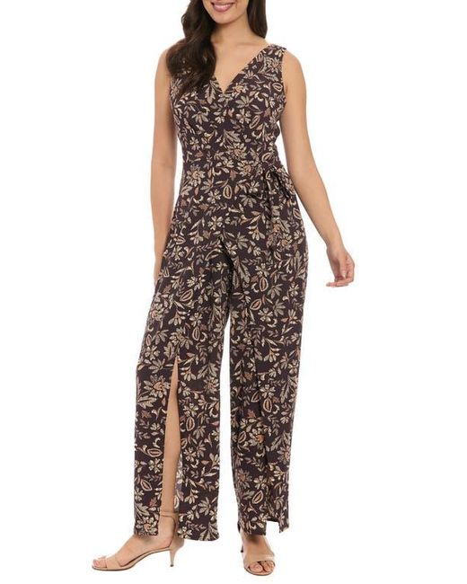 London Times Brown Floral Walk-Through Jumpsuit