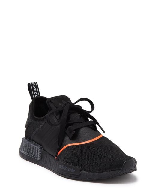 mens adidas nmd r1 athletic shoe  core black  solar orange