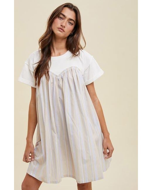 Wishlist Gray Stripe Twofer Mixed Media Cotton Babydoll Dress