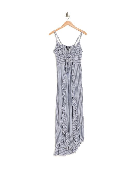 Angie Tie Front Maxi Dress With Ruffles In Blue At Nordstrom Rack