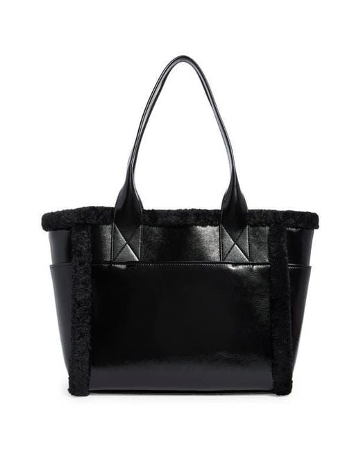 Kate Spade Black Jett Faux Shearling Trim Tote Bag