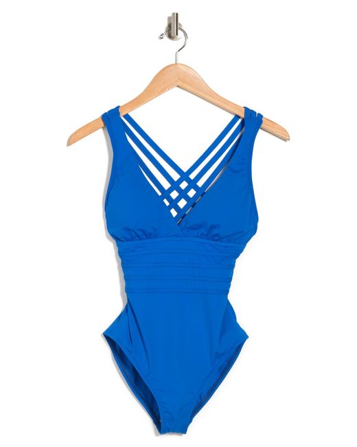 La Blanca Island Goddess Crisscross Back Onepiece Swimsuit in Blue Lyst