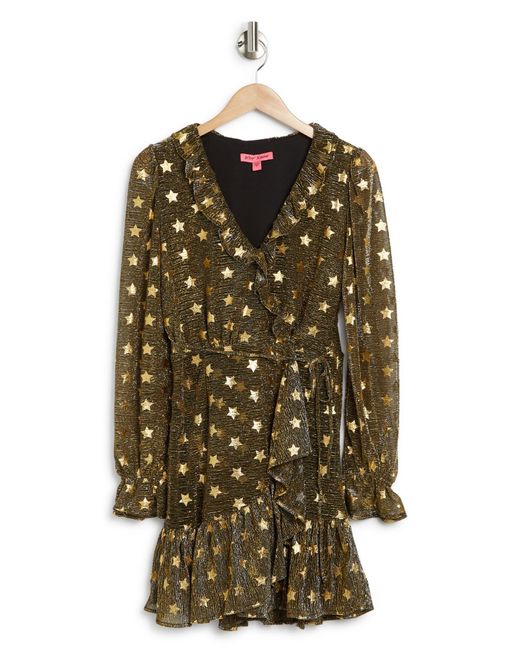 Betsey Johnson Faux Wrap Midnight Metallic Ruffle Dress In Gold At Nordstrom Rack