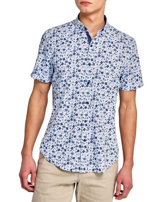 Con.struct Blue Slim Fit 4-Way Stretch Short Sleeve Button-Up Shirt for men
