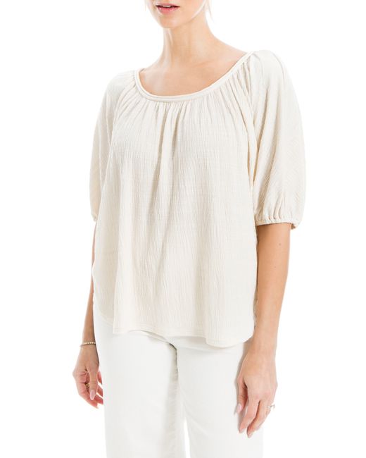 Max Studio White Textured Knit Bubble Sleeve Knit Top