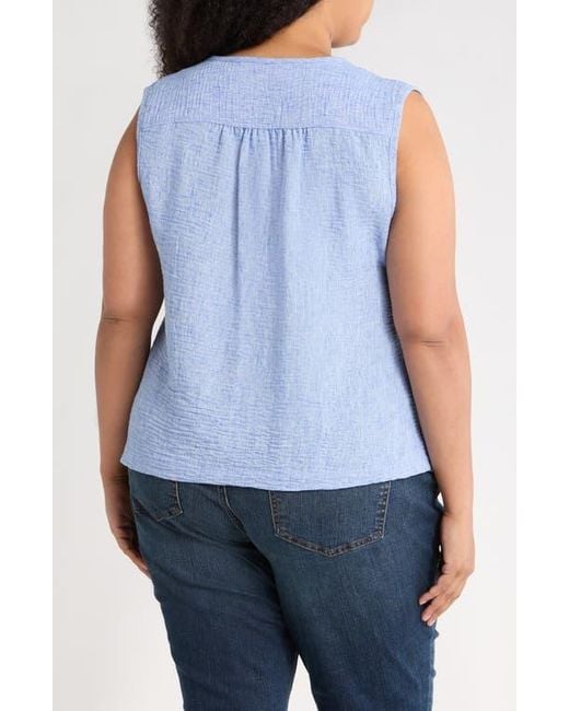 Max Studio Blue Crinkle Pintuck Top