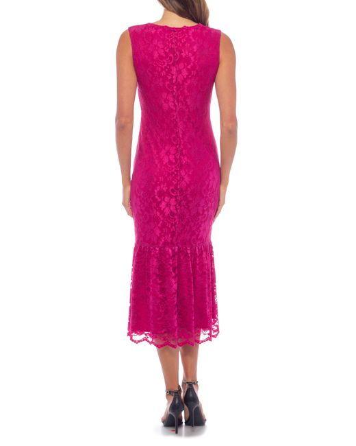 Marina Pink Scallop Lace Sleeveless Midi Dress