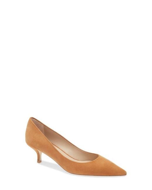Stuart Weitzman Brown Power Pointed Toe Kitten Heel Pump