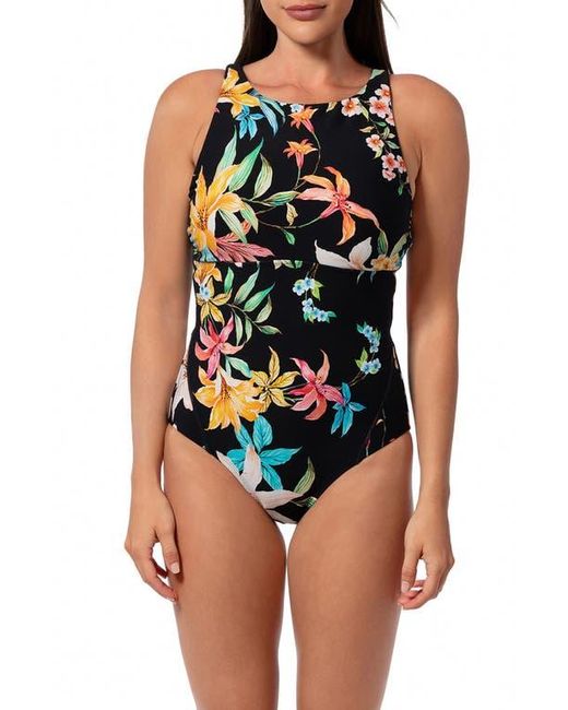 Jantzen Blue Garden Party High Line One-Piece Swimsuit