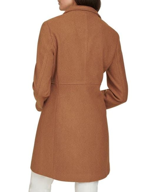 Calvin Klein Brown Faux Wool Coat – Long Button Front Dress Coat With Stand