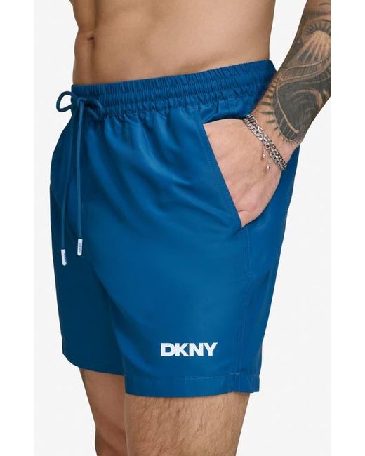 DKNY Blue Core Solid Swim Trunks for men