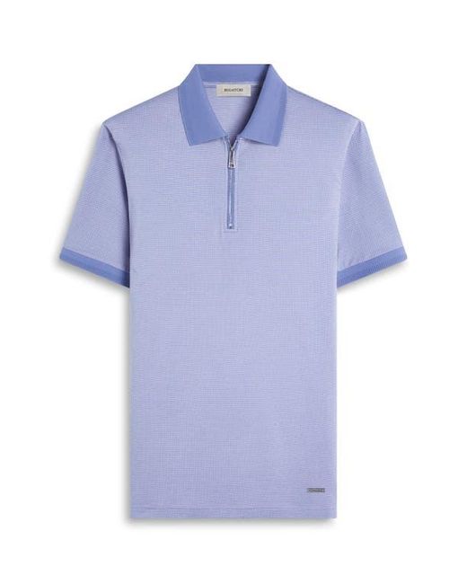 Bugatchi Blue Contrast Trim Zip Polo for men