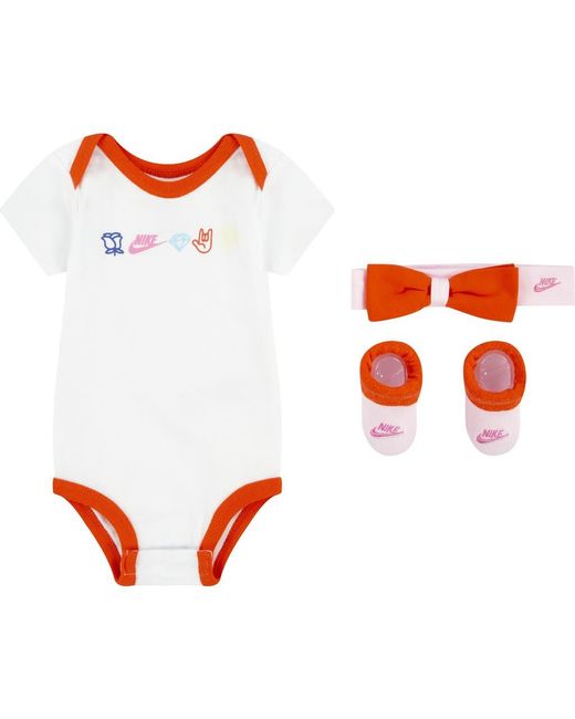 Nike Red Xo Swoosh Bodysuit, Booties & Headband Set