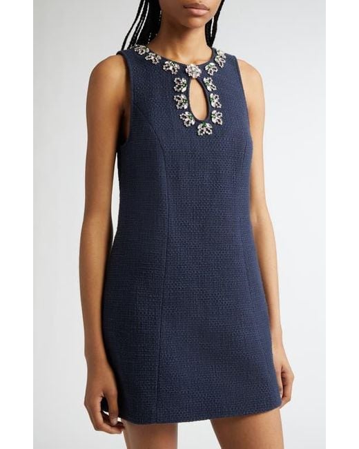 Cinq À Sept Blue Franchelle Crystal Embellished Tweed Minidress