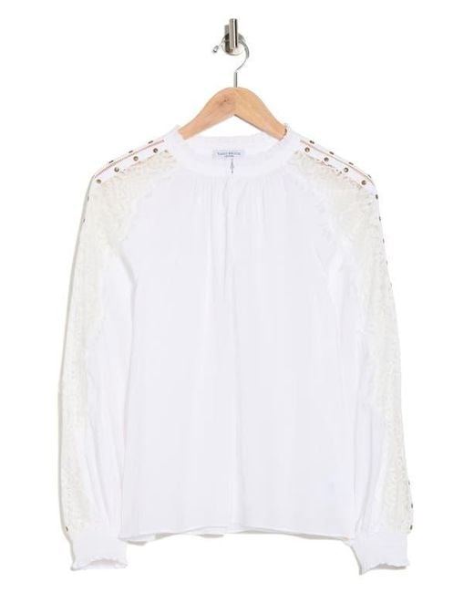 Ramy Brook White Agatha Lace Trim Top